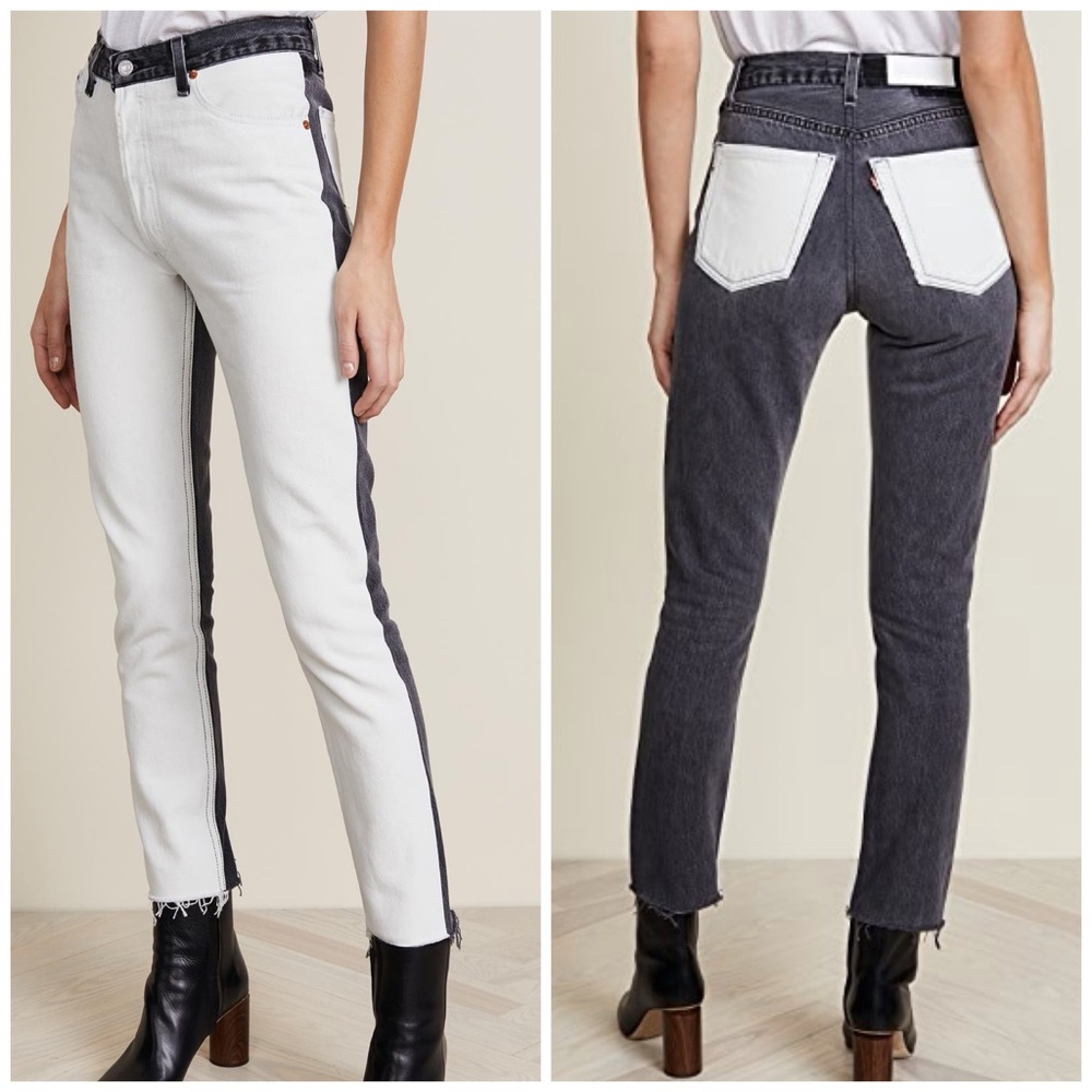 Re/Done Black and White High Rise Straight Leg Jeans